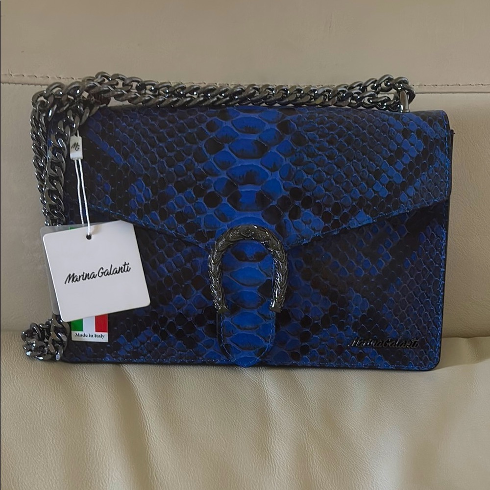 NWT Marina Galanti Leather Blue Bag Vera Pelle Snakeskin